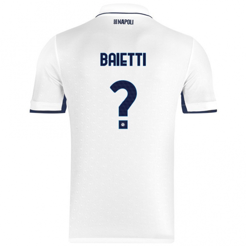 Kandiny Niño Camiseta Francesco Baietti #0 Blanco Azul Real 2ª Equipación 2024/25 La Camisa Chile