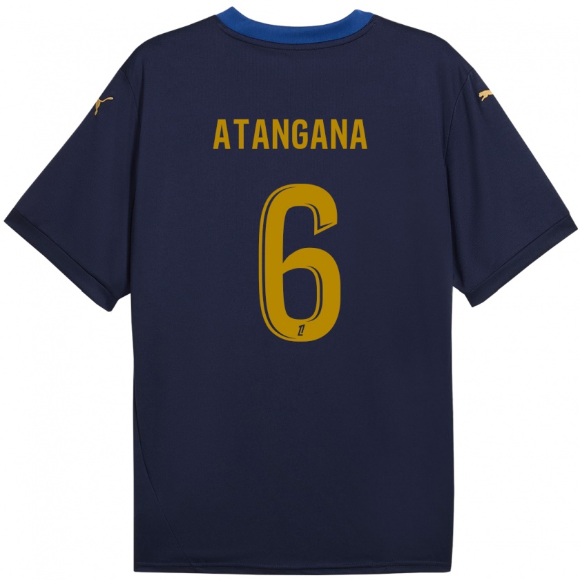 Kandiny Niño Camiseta Valentin Atangana #6 Azul Marino Dorado 2ª Equipación 2024/25 La Camisa Chile