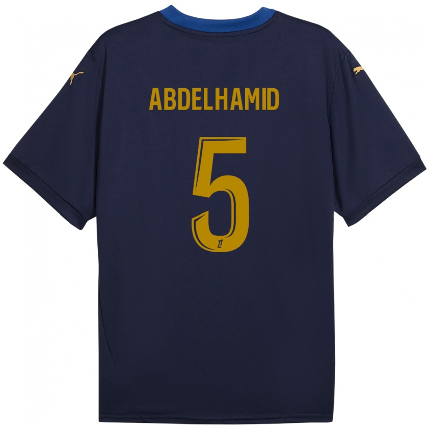 Kandiny Niño Camiseta Yunis Abdelhamid #5 Azul Marino Dorado 2ª Equipación 2024/25 La Camisa Chile