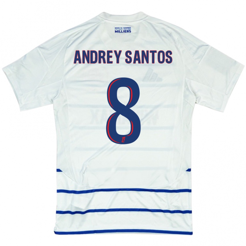 Kandiny Niño Camiseta Andrey Santos #8 Blanco Azul 2ª Equipación 2024/25 La Camisa Chile