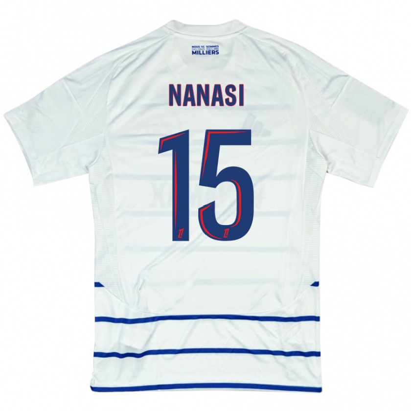 Kandiny Niño Camiseta Sebastian Nanasi #15 Blanco Azul 2ª Equipación 2024/25 La Camisa Chile