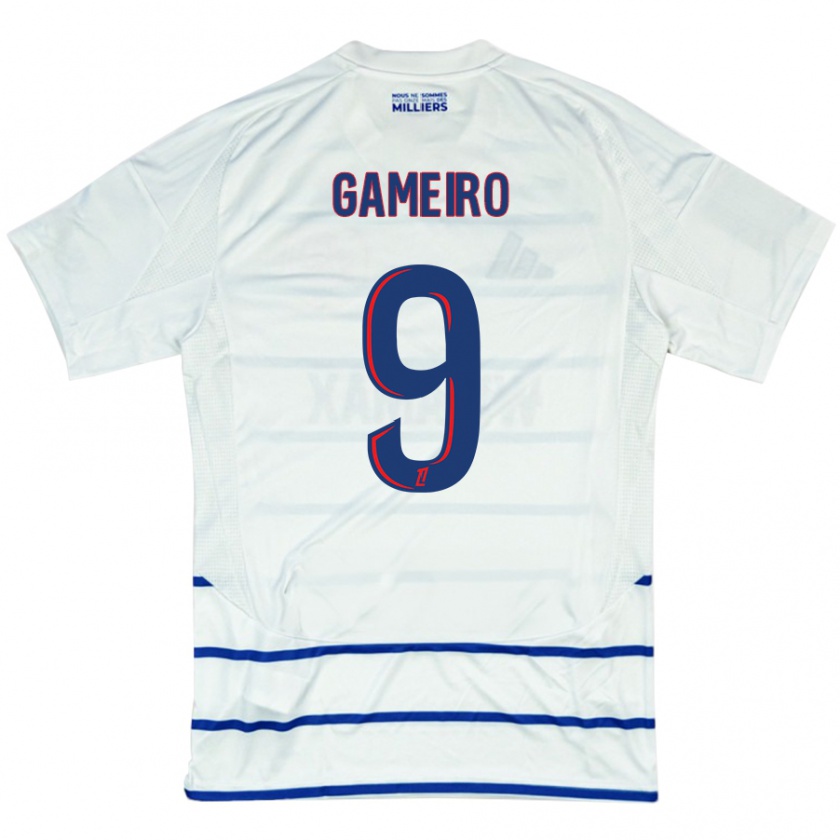 Kandiny Niño Camiseta Kévin Gameiro #9 Blanco Azul 2ª Equipación 2024/25 La Camisa Chile