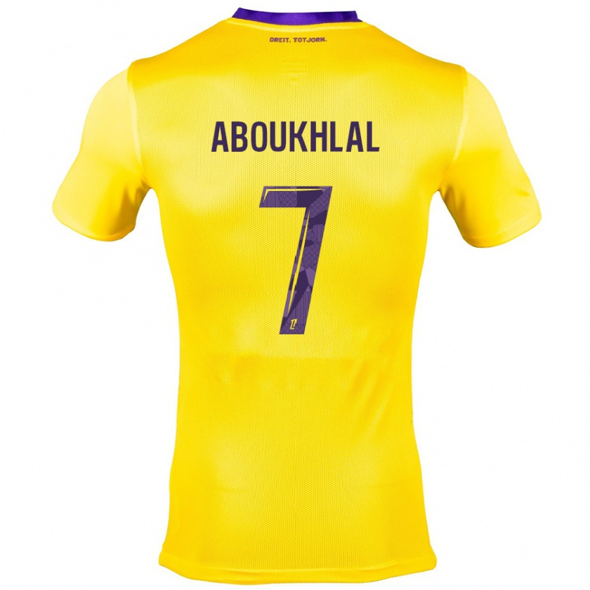 Kandiny Niño Camiseta Zakaria Aboukhlal #7 Amarillo Morado 2ª Equipación 2024/25 La Camisa Chile