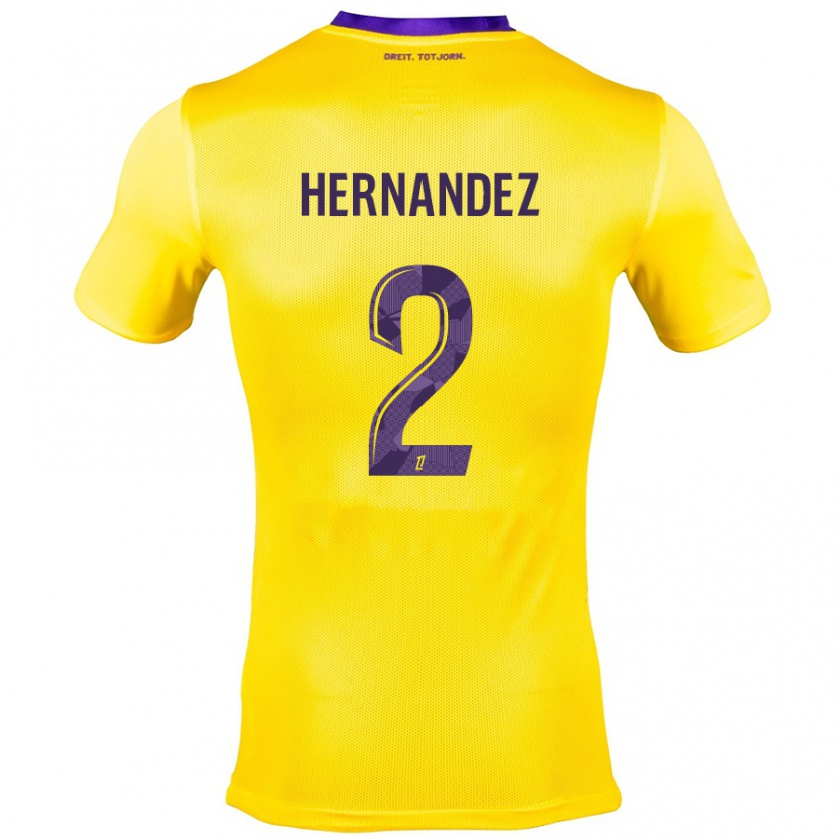 Kandiny Niño Camiseta Lucie Hernandez #2 Amarillo Morado 2ª Equipación 2024/25 La Camisa Chile