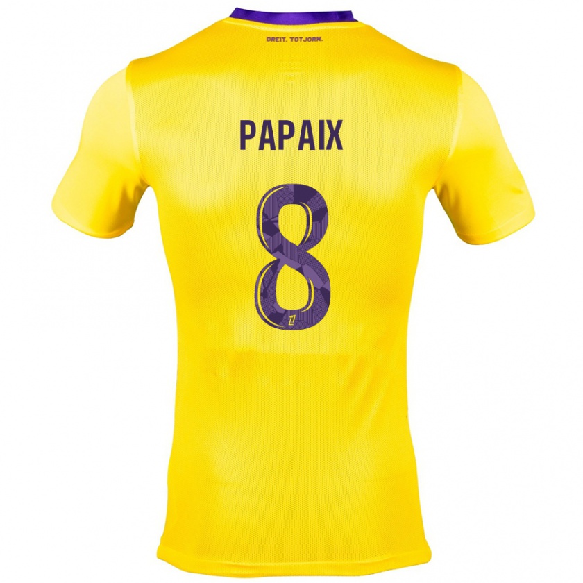 Kandiny Niño Camiseta Pauline Papaix #8 Amarillo Morado 2ª Equipación 2024/25 La Camisa Chile