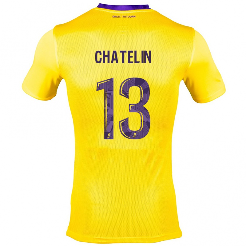 Kandiny Niño Camiseta Delphin Chatelin #13 Amarillo Morado 2ª Equipación 2024/25 La Camisa Chile