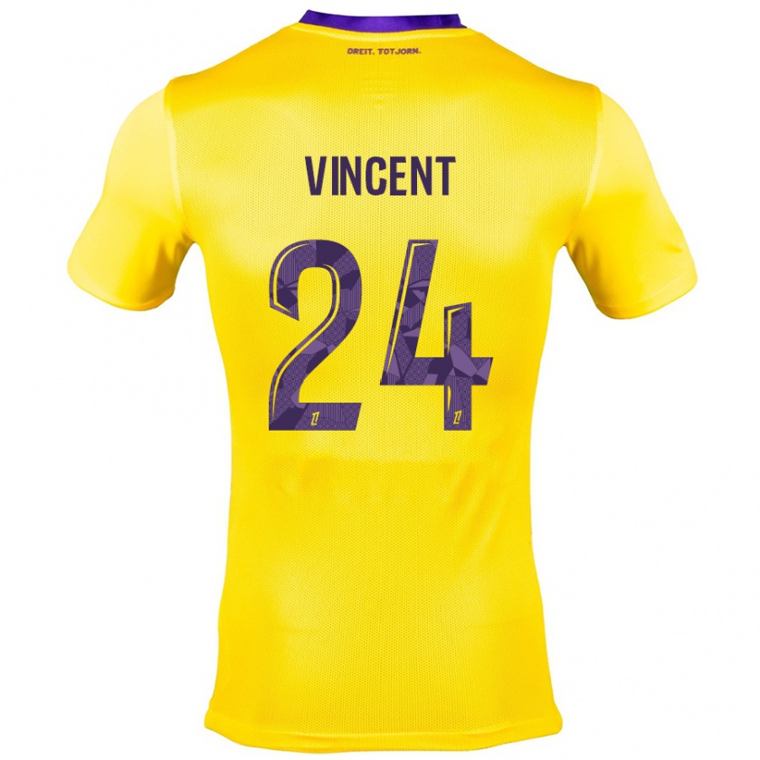 Kandiny Niño Camiseta Magalie Vincent #24 Amarillo Morado 2ª Equipación 2024/25 La Camisa Chile