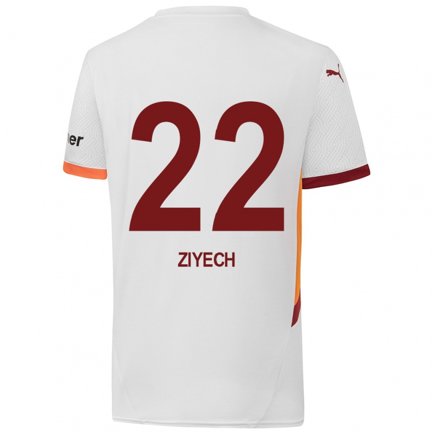 Kandiny Niño Camiseta Hakim Ziyech #22 Blanco Amarillo Rojo 2ª Equipación 2024/25 La Camisa Chile