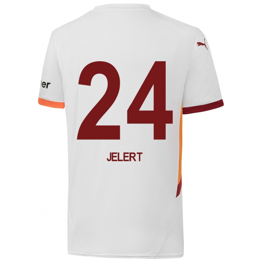 Kandiny Niño Camiseta Elias Jelert #24 Blanco Amarillo Rojo 2ª Equipación 2024/25 La Camisa Chile