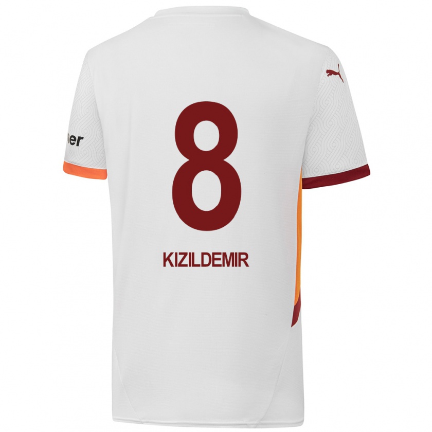 Kandiny Niño Camiseta Berk Kızıldemir #8 Blanco Amarillo Rojo 2ª Equipación 2024/25 La Camisa Chile