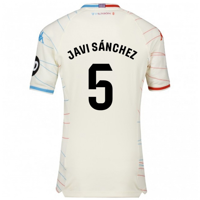 Kandiny Niño Camiseta Javi Sánchez #5 Blanco Rojo Azul 2ª Equipación 2024/25 La Camisa Chile