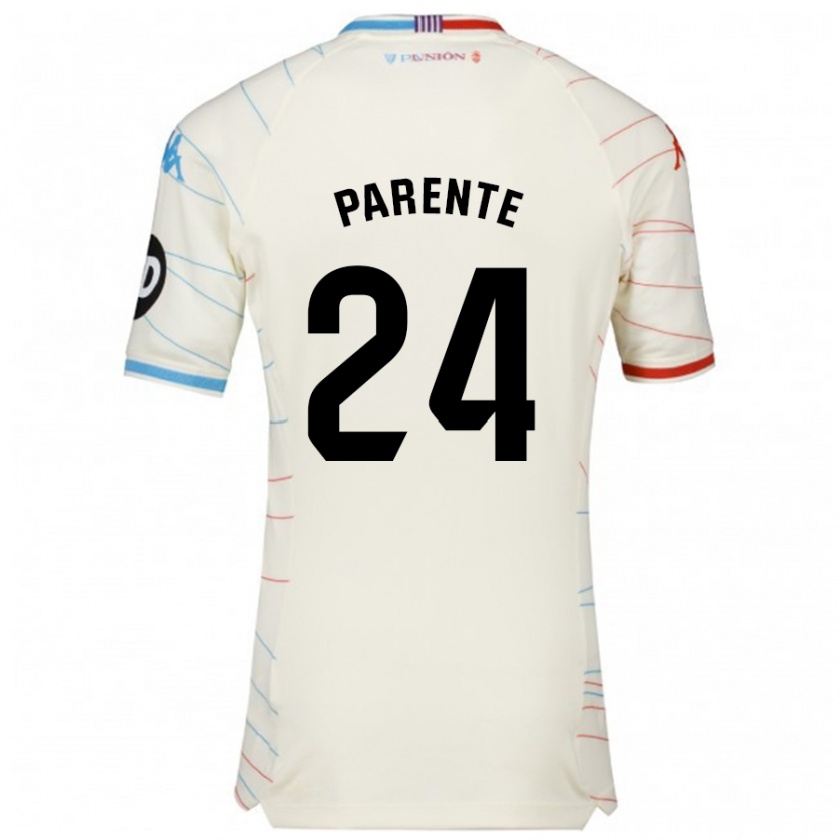 Kandiny Niño Camiseta Iago Parente #24 Blanco Rojo Azul 2ª Equipación 2024/25 La Camisa Chile