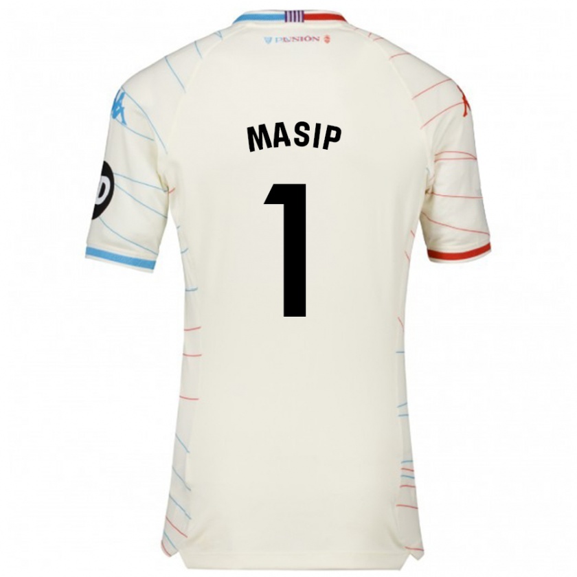 Kandiny Niño Camiseta Jordi Masip #1 Blanco Rojo Azul 2ª Equipación 2024/25 La Camisa Chile