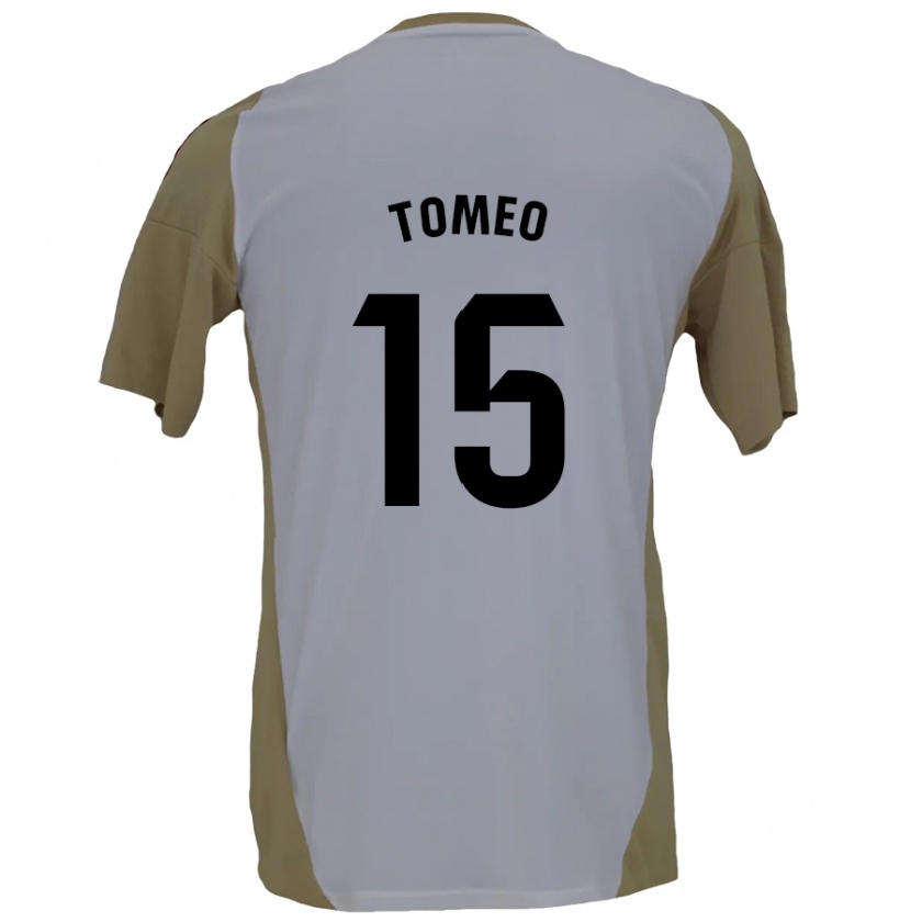 Kandiny Niño Camiseta Pablo Tomeo #15 Marrón Blanco 2ª Equipación 2024/25 La Camisa Chile