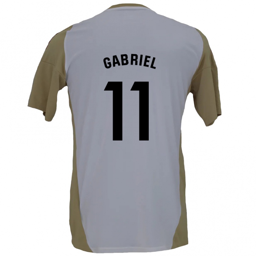 Kandiny Niño Camiseta Sergio Gabriel #11 Marrón Blanco 2ª Equipación 2024/25 La Camisa Chile