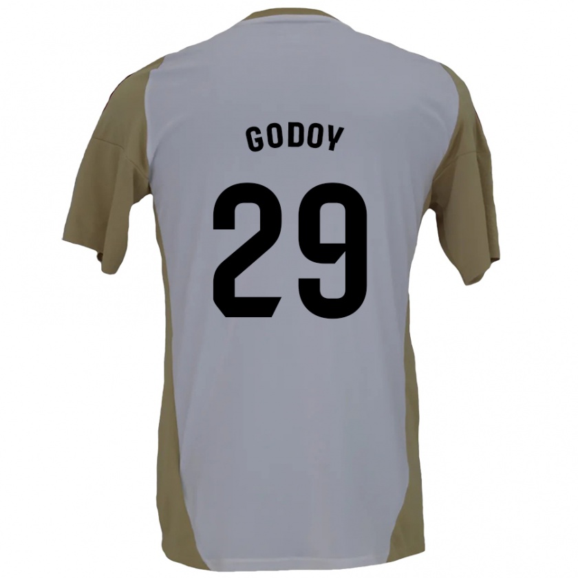 Kandiny Niño Camiseta Alan Godoy #29 Marrón Blanco 2ª Equipación 2024/25 La Camisa Chile