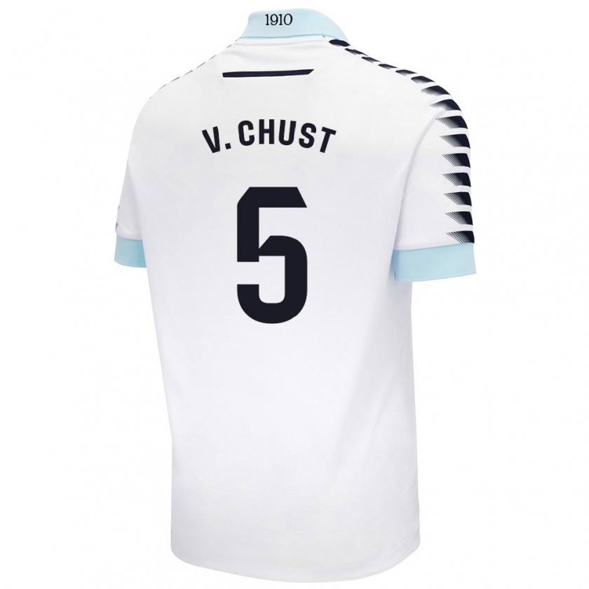 Kandiny Niño Camiseta Víctor Chust #5 Blanco Azul 2ª Equipación 2024/25 La Camisa Chile