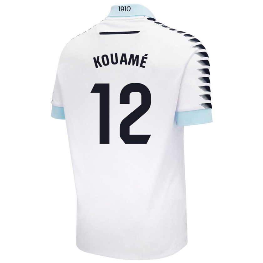 Kandiny Niño Camiseta Rominigue Kouamé #12 Blanco Azul 2ª Equipación 2024/25 La Camisa Chile