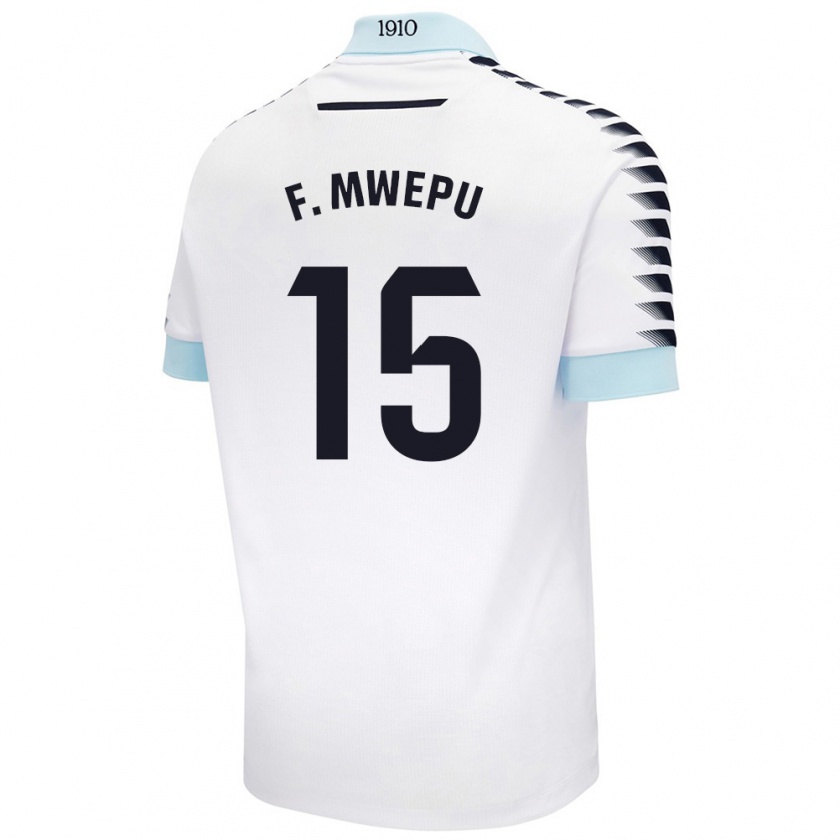 Kandiny Niño Camiseta Francisco Mwepu #15 Blanco Azul 2ª Equipación 2024/25 La Camisa Chile