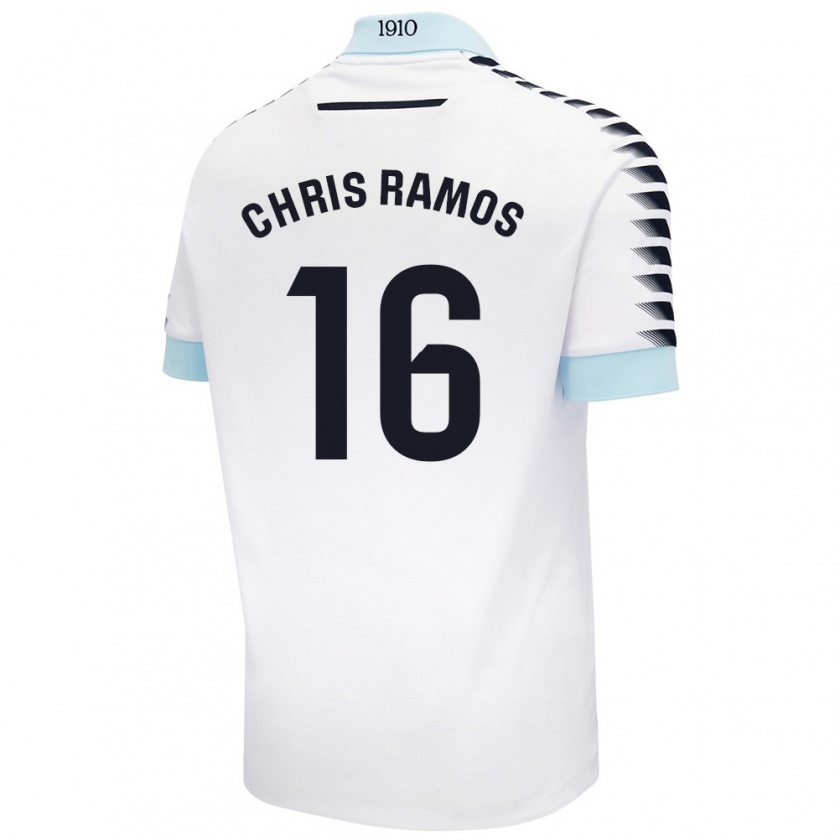 Kandiny Niño Camiseta Chris Ramos #16 Blanco Azul 2ª Equipación 2024/25 La Camisa Chile