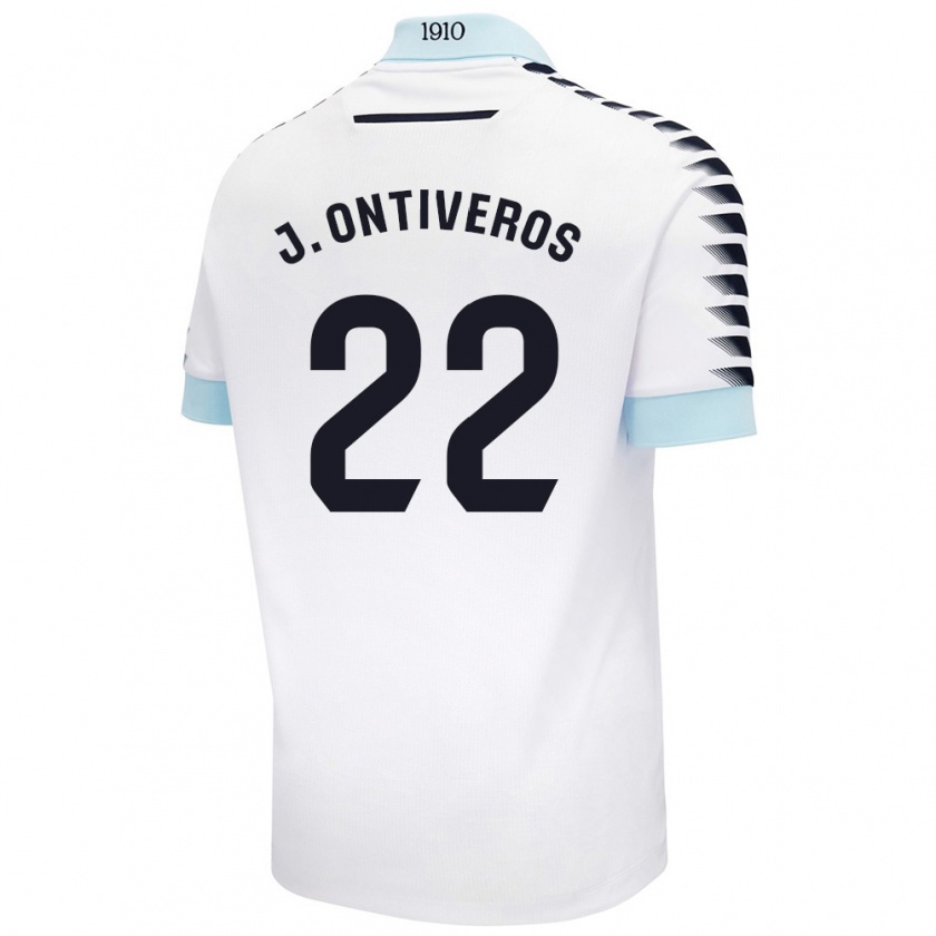 Kandiny Niño Camiseta Javi Ontiveros #22 Blanco Azul 2ª Equipación 2024/25 La Camisa Chile