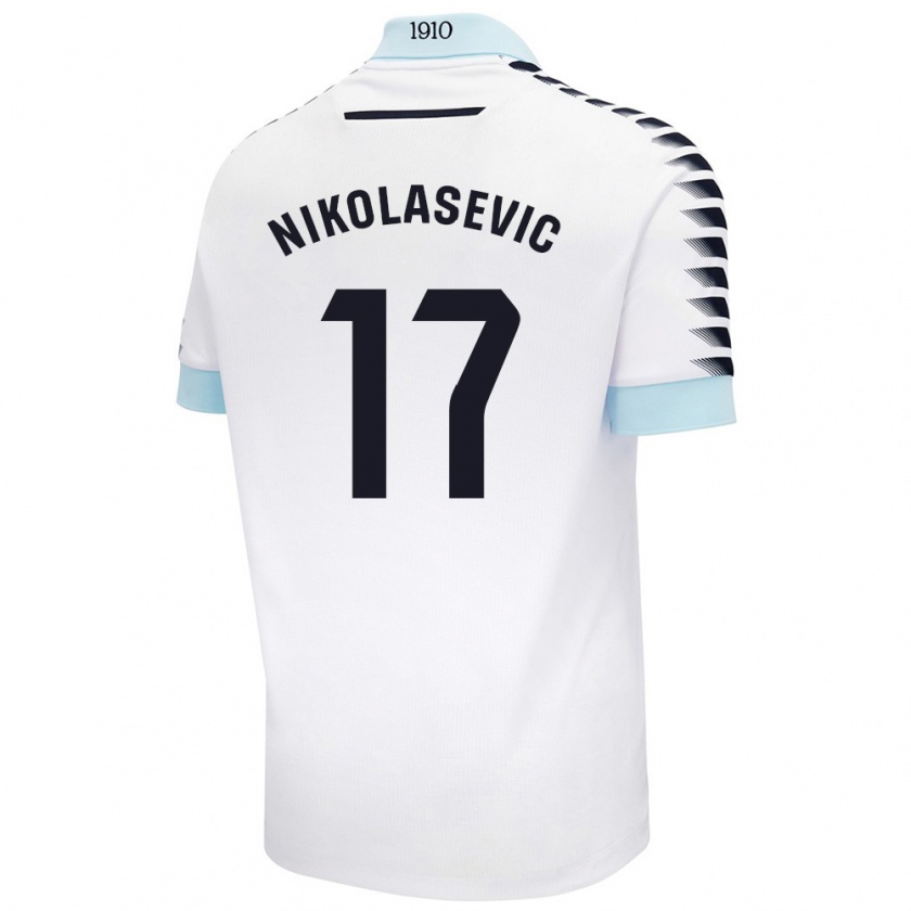 Kandiny Niño Camiseta Mirko Nikolasevic #17 Blanco Azul 2ª Equipación 2024/25 La Camisa Chile