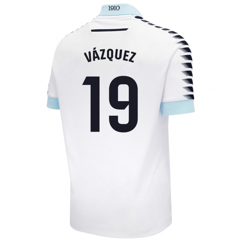 Kandiny Niño Camiseta Borja Vázquez #19 Blanco Azul 2ª Equipación 2024/25 La Camisa Chile