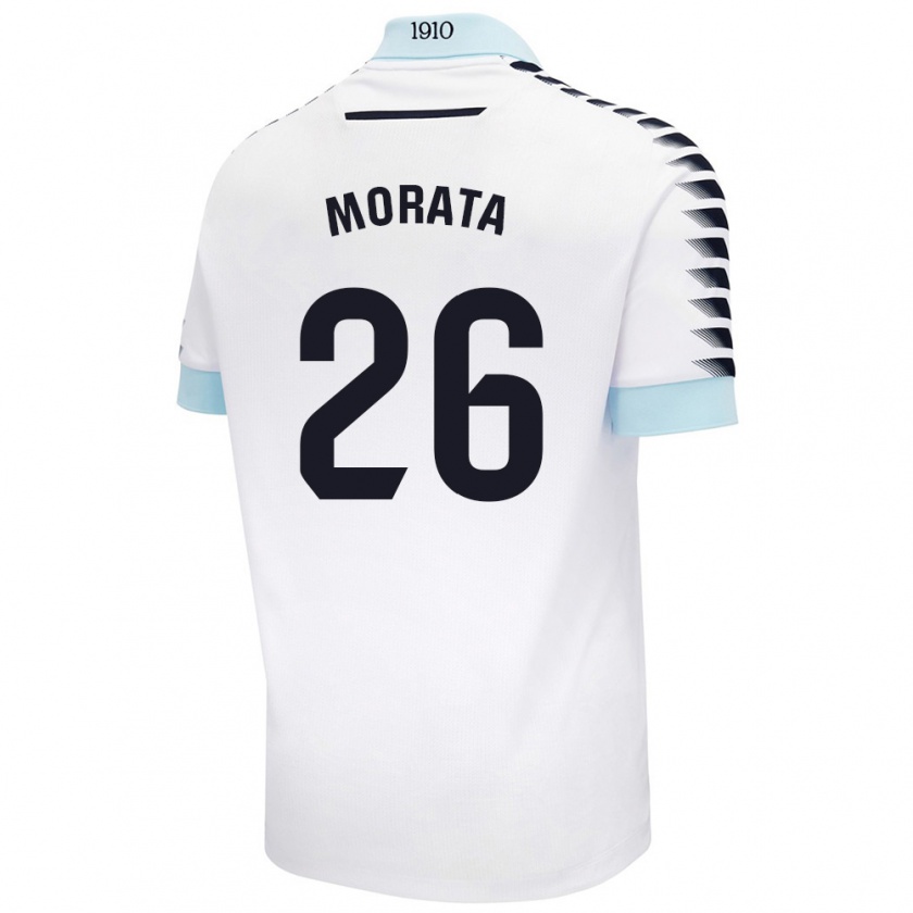 Kandiny Niño Camiseta Álex Morata #26 Blanco Azul 2ª Equipación 2024/25 La Camisa Chile