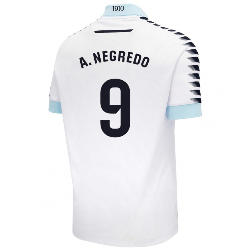 Kandiny Niño Camiseta Álvaro Negredo #9 Blanco Azul 2ª Equipación 2024/25 La Camisa Chile