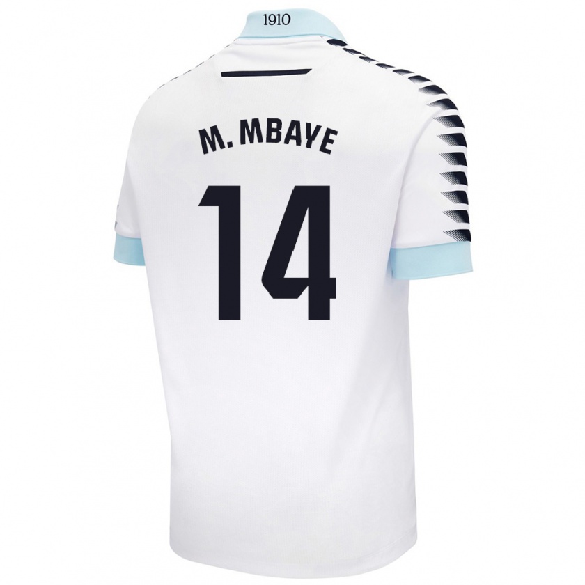 Kandiny Niño Camiseta Momo Mbaye #14 Blanco Azul 2ª Equipación 2024/25 La Camisa Chile