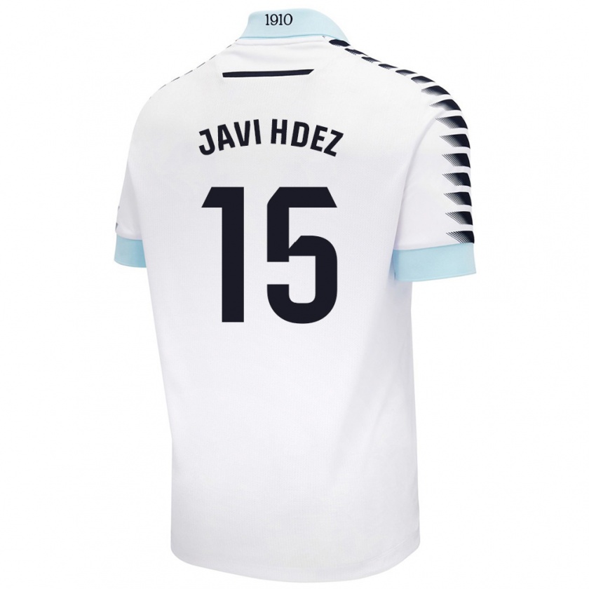 Kandiny Niño Camiseta Javi Hernández #15 Blanco Azul 2ª Equipación 2024/25 La Camisa Chile