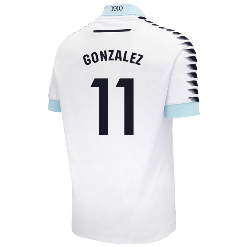 Kandiny Niño Camiseta Chus González #11 Blanco Azul 2ª Equipación 2024/25 La Camisa Chile