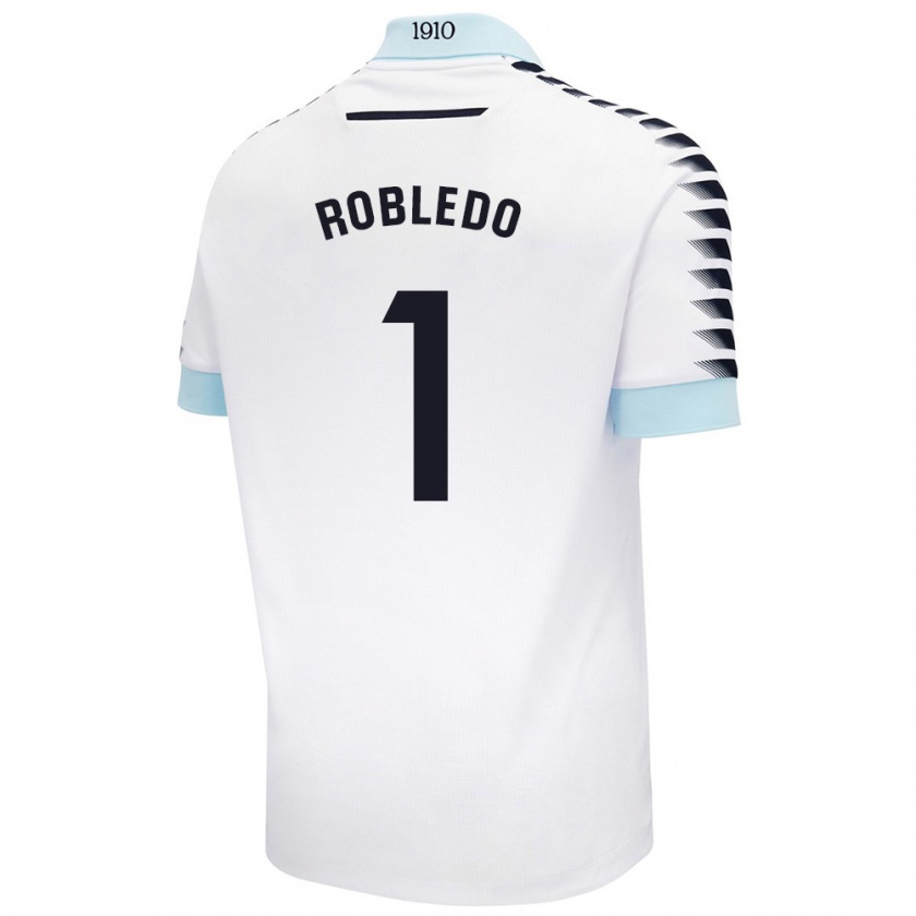 Kandiny Niño Camiseta Robledo #1 Blanco Azul 2ª Equipación 2024/25 La Camisa Chile