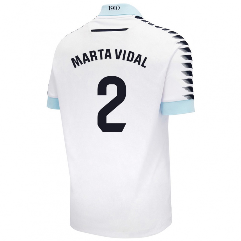 Kandiny Niño Camiseta Marta Vidal Vela #2 Blanco Azul 2ª Equipación 2024/25 La Camisa Chile