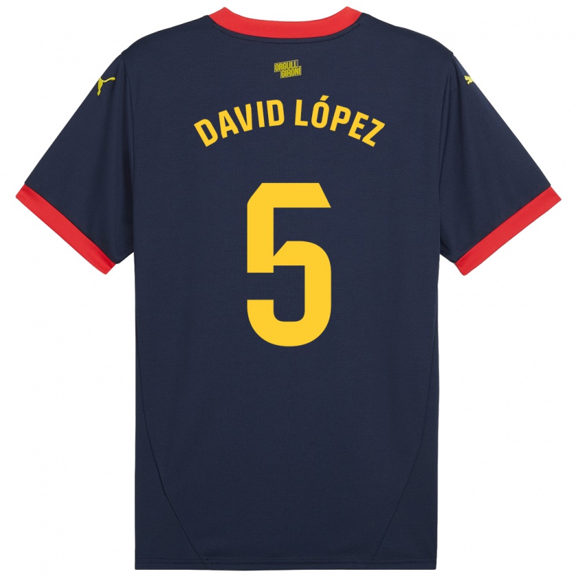 Kandiny Niño Camiseta David López #5 Azul Marino Rojo 2ª Equipación 2024/25 La Camisa Chile