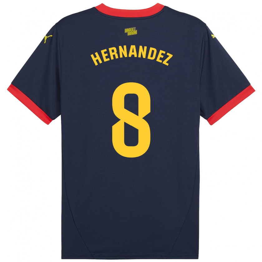 Kandiny Niño Camiseta Sofia Hernández #8 Azul Marino Rojo 2ª Equipación 2024/25 La Camisa Chile