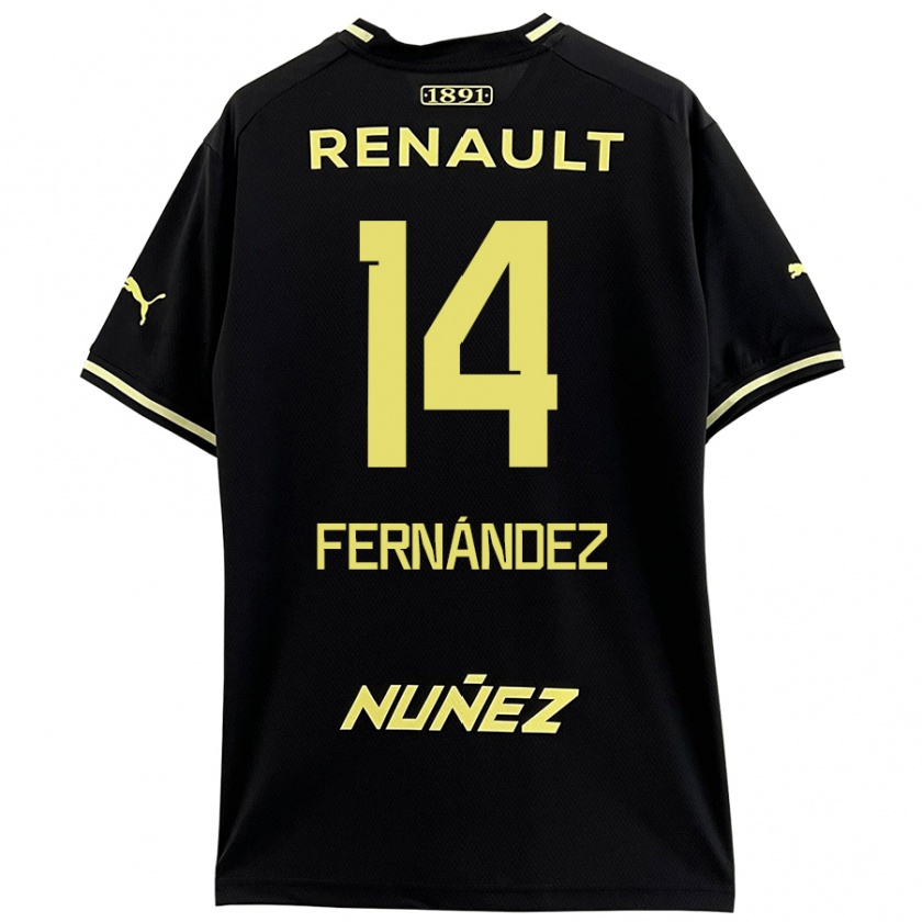 Kandiny Niño Camiseta Faustino Fernández #14 Negro Amarillo 2ª Equipación 2024/25 La Camisa Chile