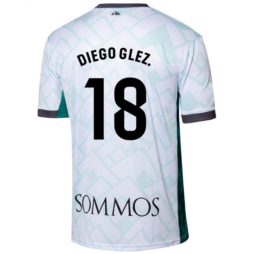 Kandiny Niño Camiseta Diego González #18 Blanco Verde 2ª Equipación 2024/25 La Camisa Chile