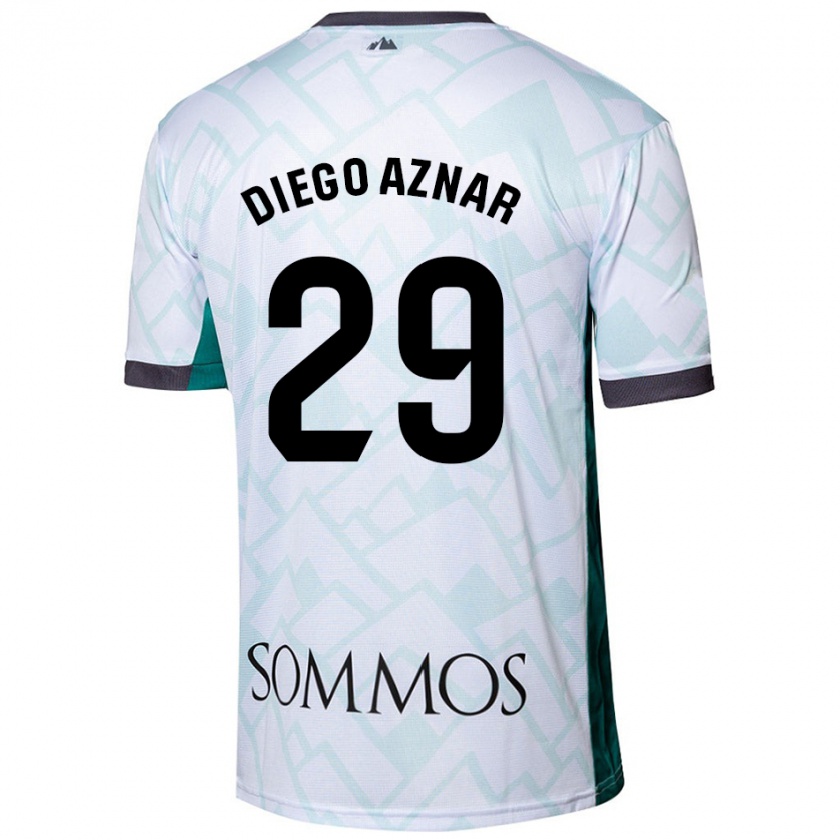 Kandiny Niño Camiseta Diego Aznar #29 Blanco Verde 2ª Equipación 2024/25 La Camisa Chile