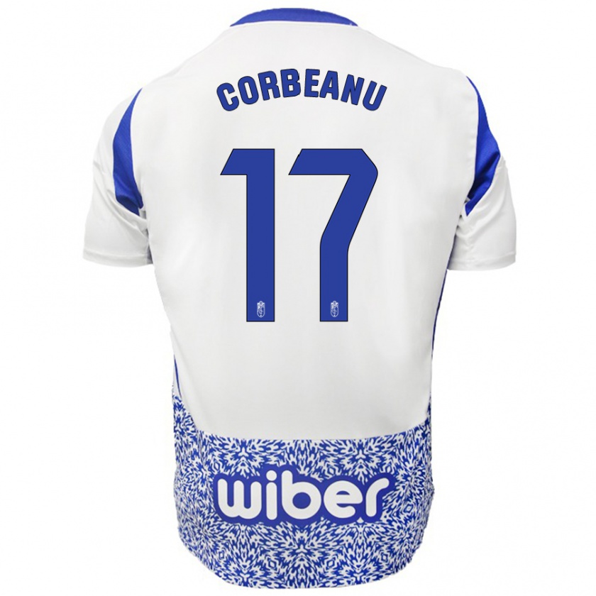 Kandiny Niño Camiseta Theo Corbeanu #17 Blanco Azul 2ª Equipación 2024/25 La Camisa Chile