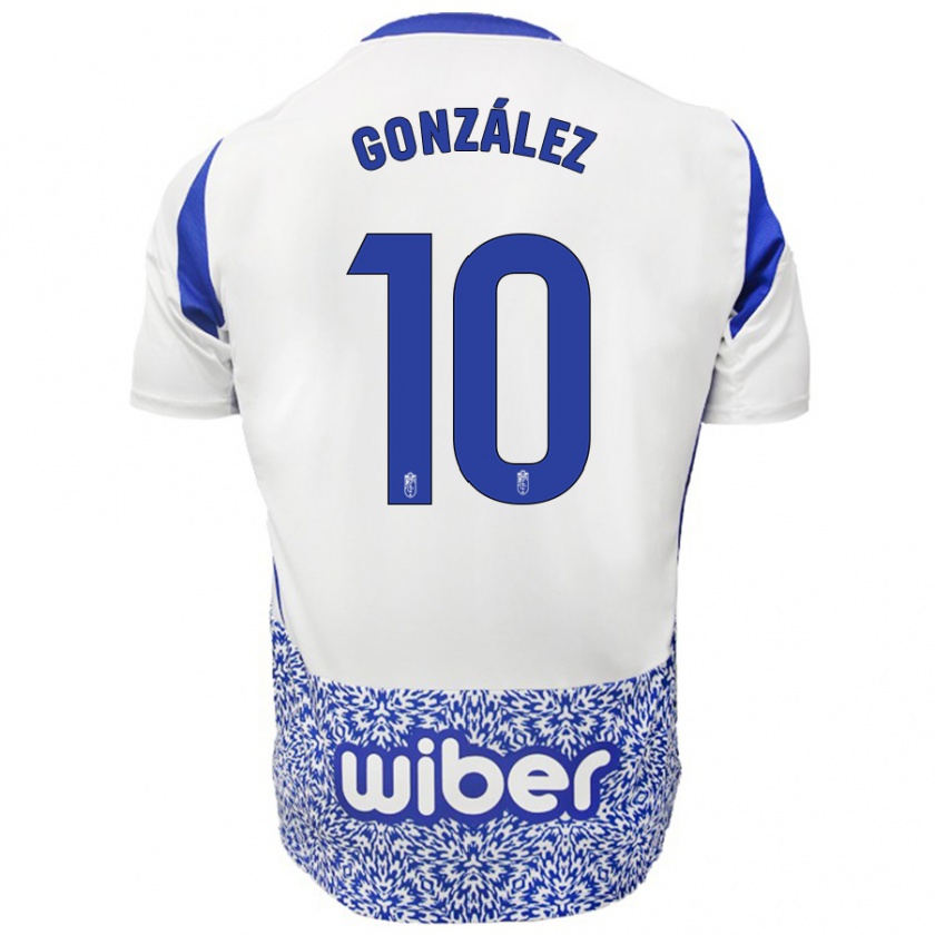 Kandiny Niño Camiseta Mario González #10 Blanco Azul 2ª Equipación 2024/25 La Camisa Chile