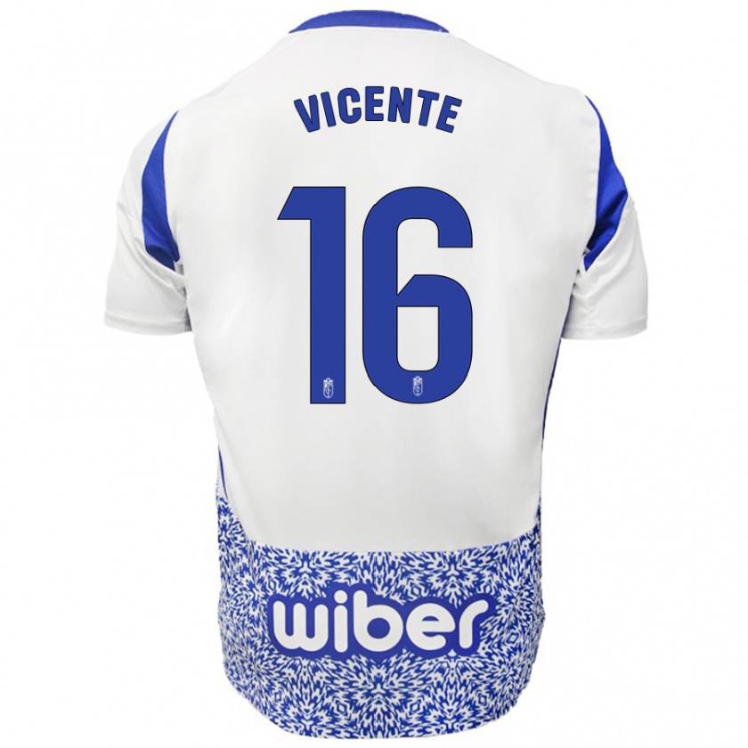 Kandiny Niño Camiseta Nerea Vicente #16 Blanco Azul 2ª Equipación 2024/25 La Camisa Chile