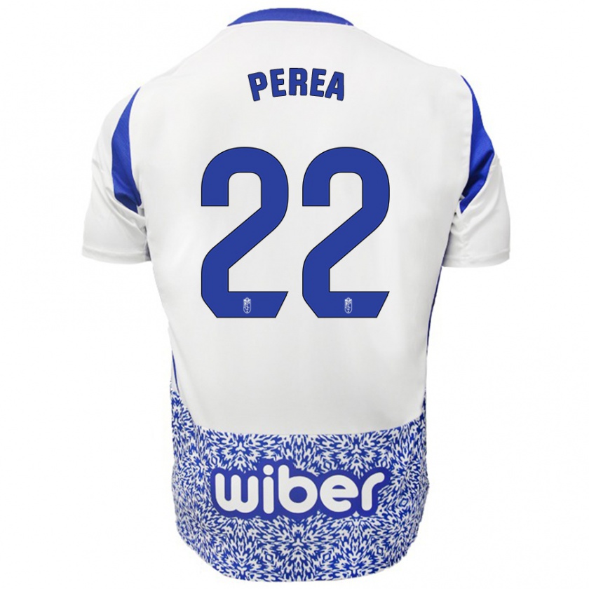 Kandiny Niño Camiseta Alberto Perea #22 Blanco Azul 2ª Equipación 2024/25 La Camisa Chile