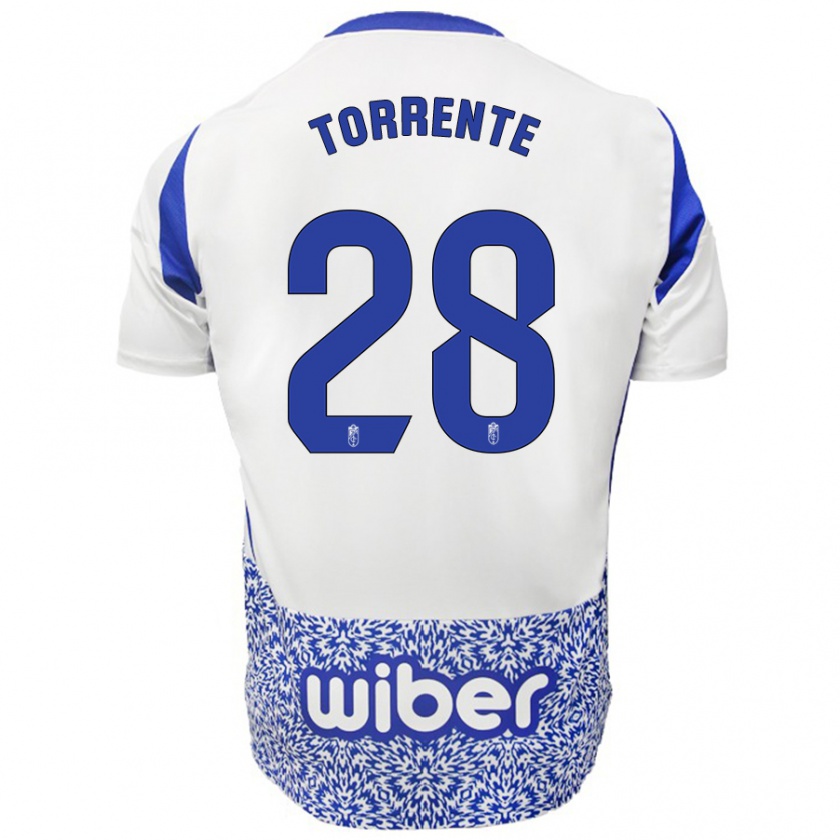 Kandiny Niño Camiseta Raúl Torrente #28 Blanco Azul 2ª Equipación 2024/25 La Camisa Chile