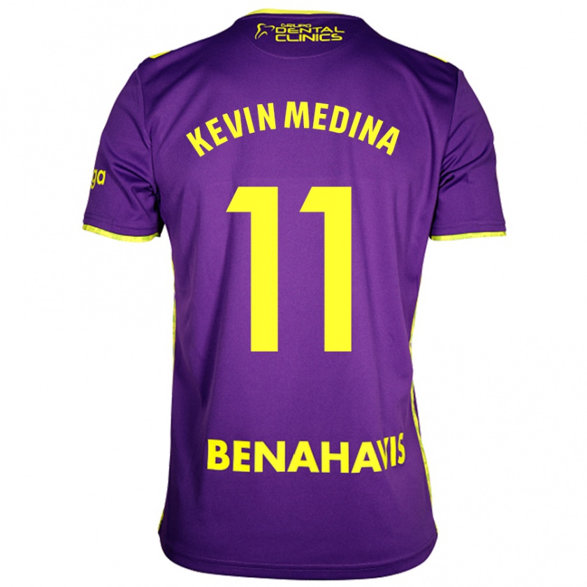 Kandiny Niño Camiseta Kevin Medina #11 Púrpura Amarillo 2ª Equipación 2024/25 La Camisa Chile