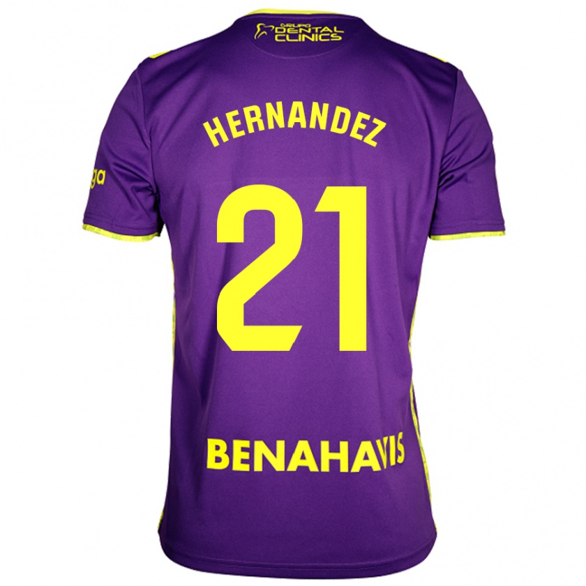 Kandiny Niño Camiseta Juan Hernández #21 Púrpura Amarillo 2ª Equipación 2024/25 La Camisa Chile