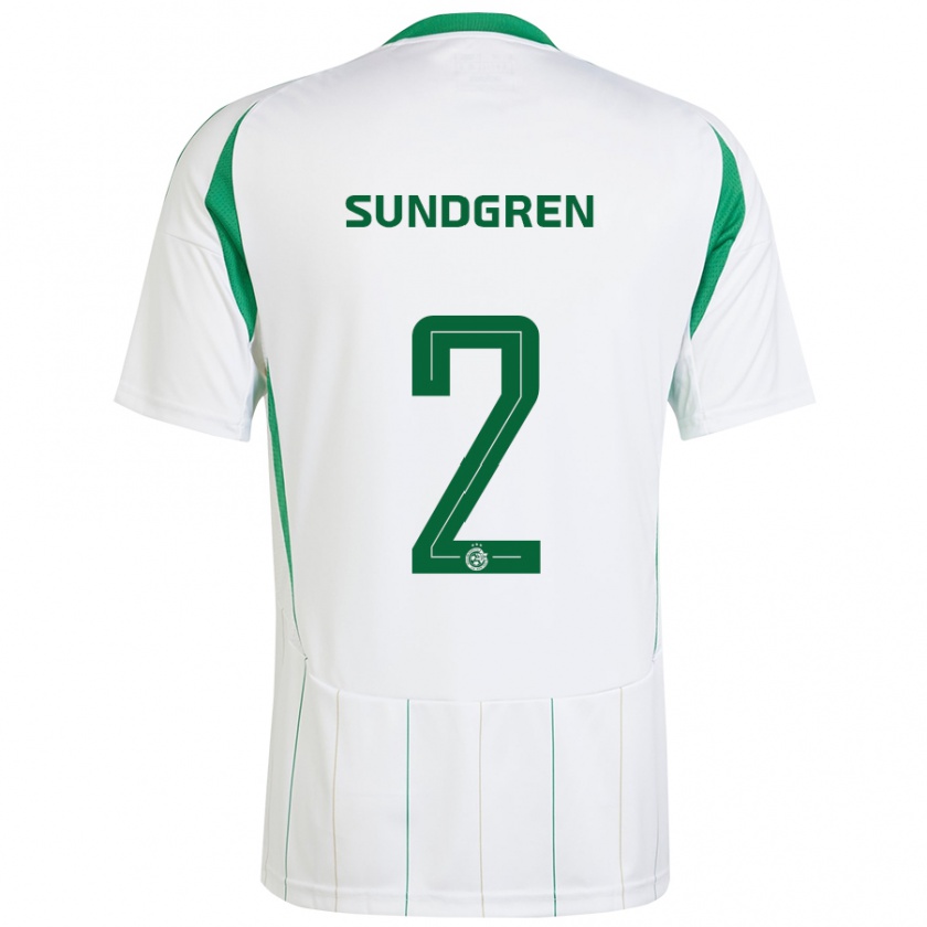 Kandiny Niño Camiseta Daniel Sundgren #2 Blanco Verde 2ª Equipación 2024/25 La Camisa Chile