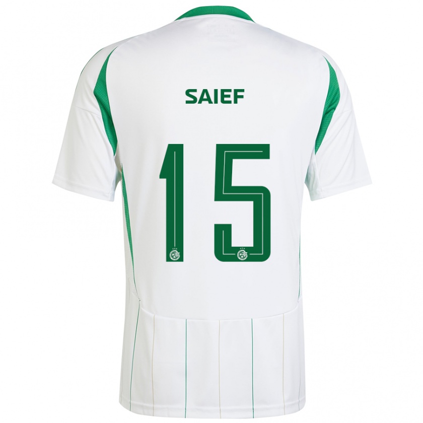 Kandiny Niño Camiseta Kenny Saief #15 Blanco Verde 2ª Equipación 2024/25 La Camisa Chile