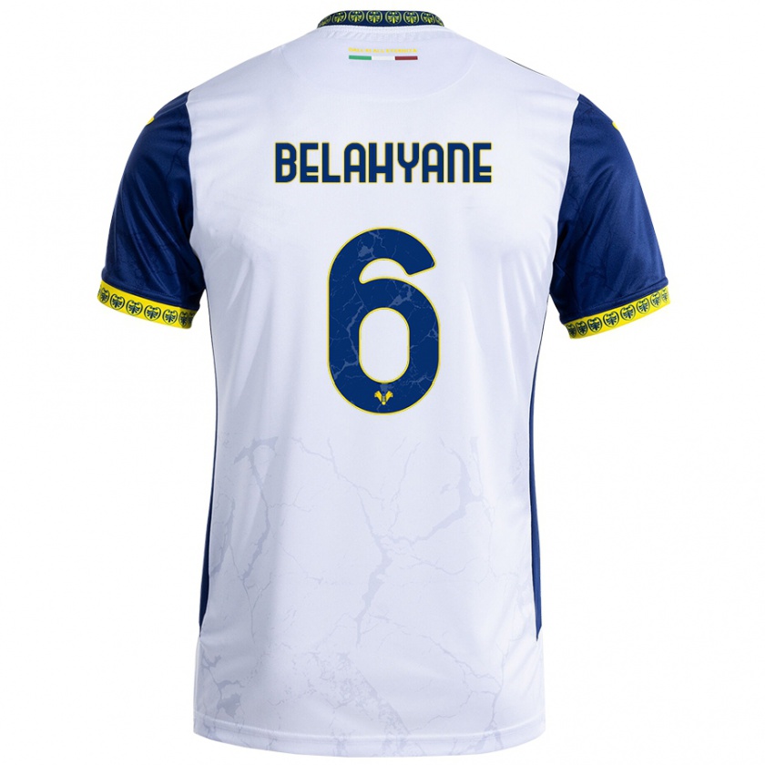 Kandiny Niño Camiseta Reda Belahyane #6 Blanco Azul 2ª Equipación 2024/25 La Camisa Chile