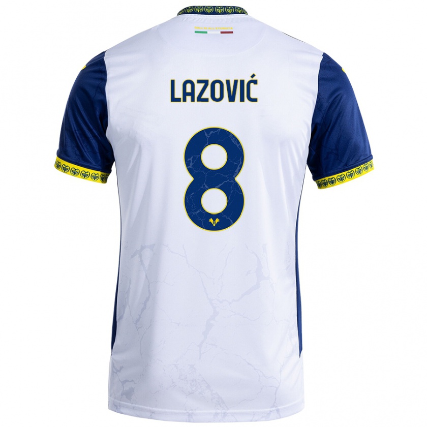 Kandiny Niño Camiseta Darko Lazović #8 Blanco Azul 2ª Equipación 2024/25 La Camisa Chile